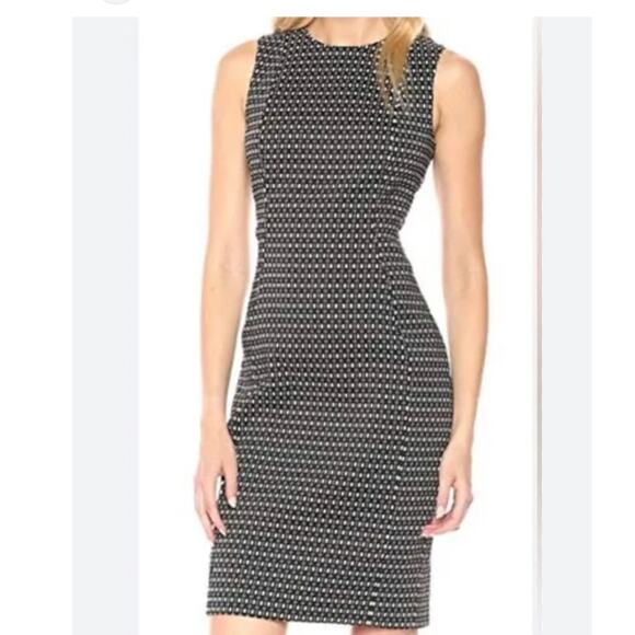Calvin Klein Dresses & Skirts - Calvin Klein Geometric Sleeveless Dress Black White Size 2 Sheath Fitted Classic